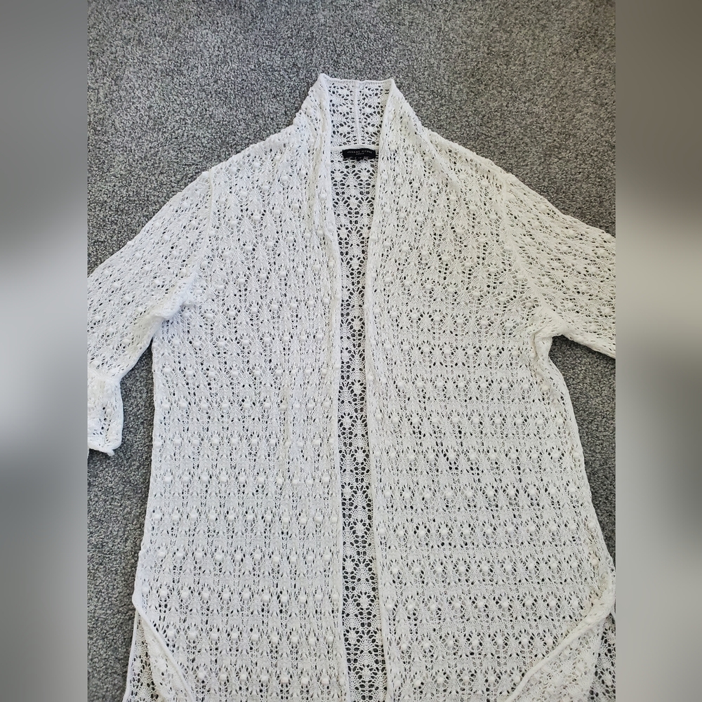 Jeanne Pierre PLUS Size White Crochet Lace Duster Cardigan